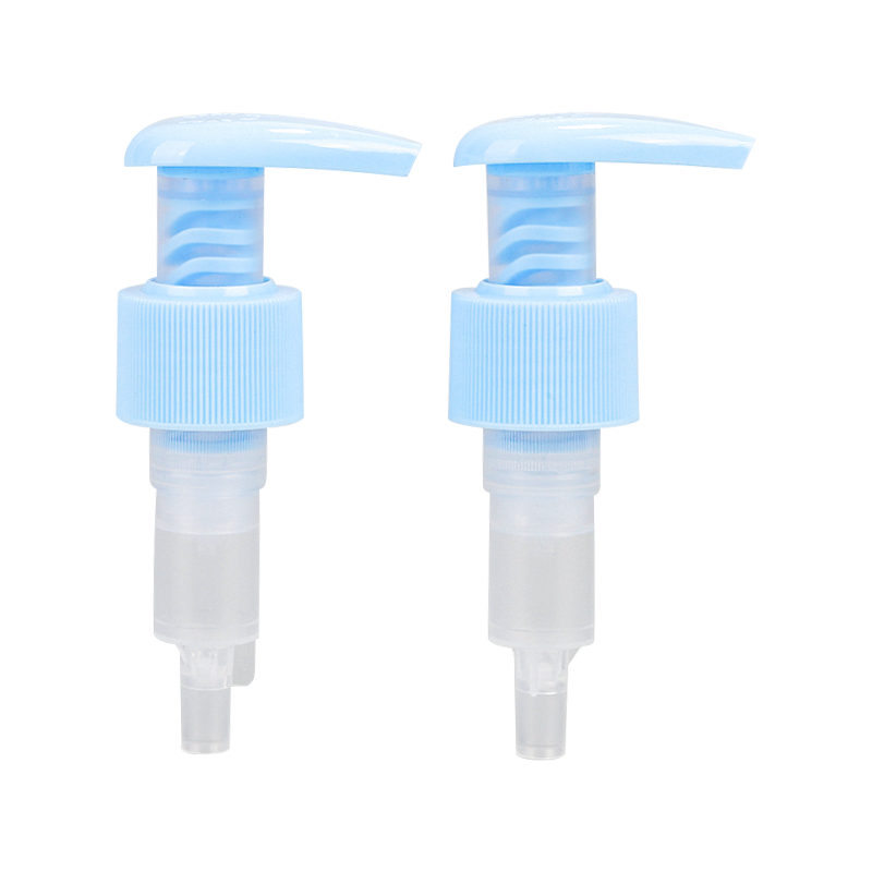 Sininen läpinäkyvä muovipullo pumppulla